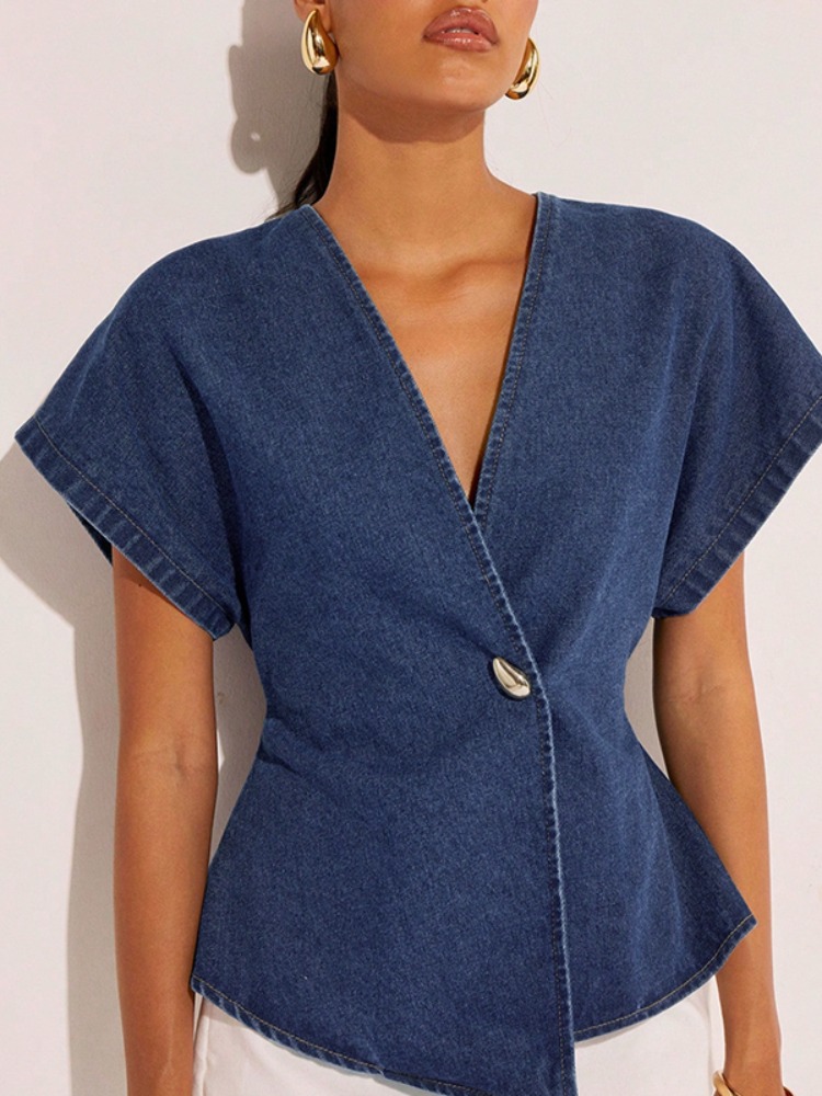 Summer Clothing Wraps - Женская темно-синяя джинсовая блузка 2026 года